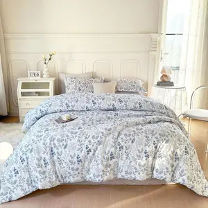 Queen Comforter White and Blue Floral for Microfiber Vintage Garden Floral Comforter with 2 Pillowcases Botanical for-