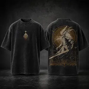 2 sided - Elden Ring Dark Fantasy Graphic Tee, Vintage Washed Streetwear Shirt