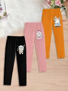 3 pieces of girls' stylish casual leggings with cat prints, perfect for sweet, trendy daily outfits
