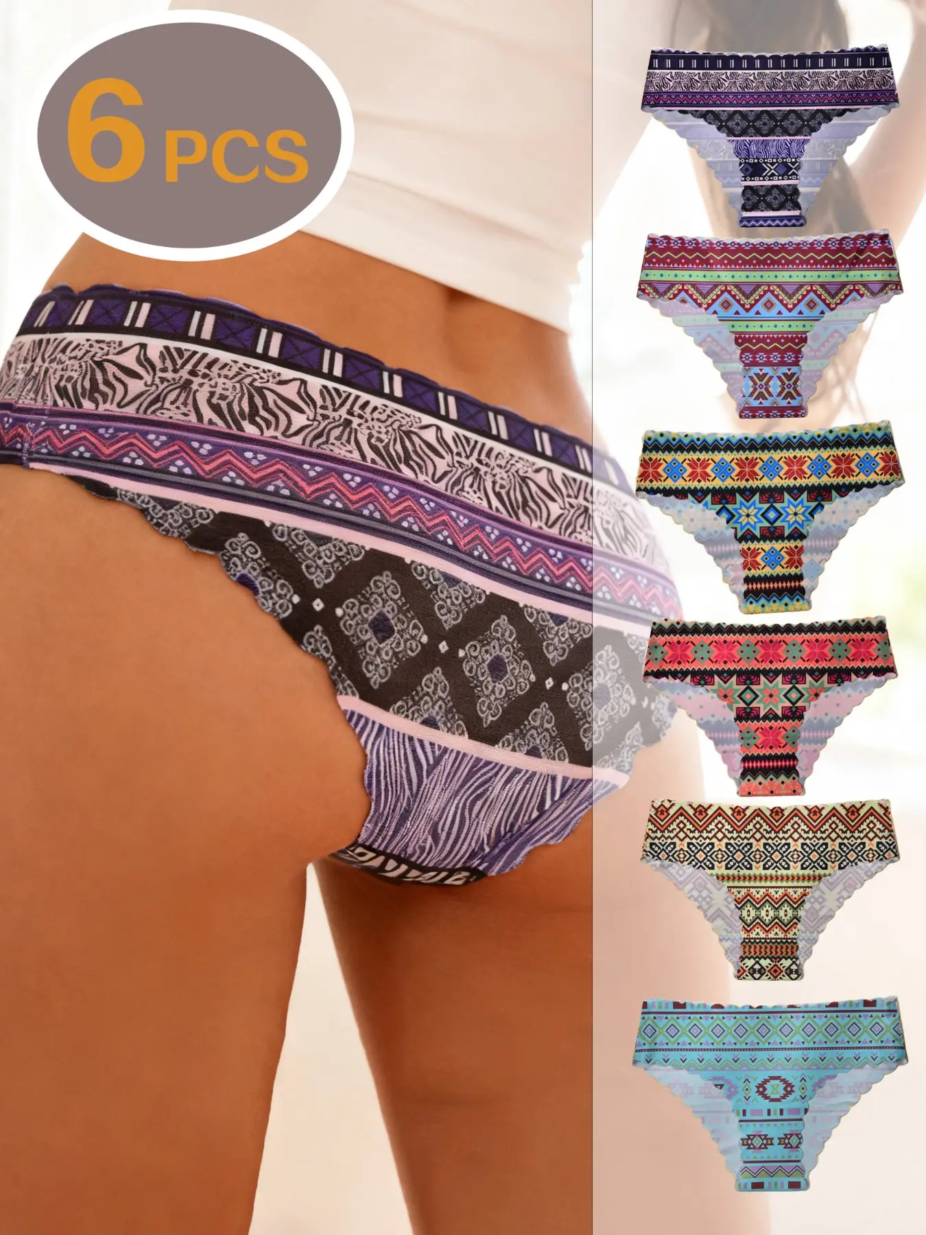 Bohemian Ethnic Geometric Print Women's Antibacterial Underwear, Seamless Invisible Breathable Yoga Gym Triangle Pants, Soft Breathable Knicker, Fashion Comfy Underwear, Soft Breathable Panties