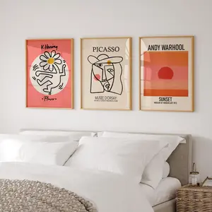 3 Piece Poster Wall Art Prints Set Keith Haring Wall Decor Yayoi Kusama Prints Mid Century Modern Wall Art for Bedroom Decor, Room Decor, Unframed