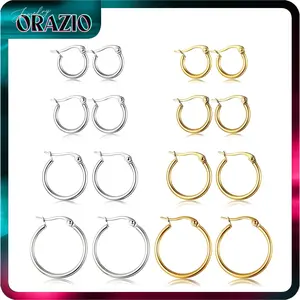 ORAZIO 4 Pairs Stainless Steel Hoop Earrings Set 10MM-20MM Cute Huggie Earrings for Women Hypoallergenic Fashion Chic Accessories Casual Trendy Jewelry