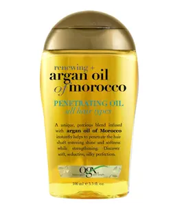 OGX Renewing Argan Oil of Morocco, Cold-Pressed Argan Oil Hair Treatment for Moisture & Shine, Strengthening Silky Oil, Paraben & Sulfate Free – Suitable for All Hair Types – 3.3 fl oz