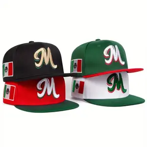 Mexico Flag Embroidered M Snapback Hat - Adjustable Flat Bill Baseball Cap for Men & Women