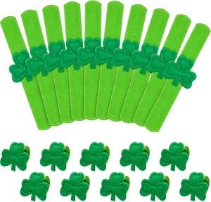 St Patrick's Day Slap Bracelets 20 Pcs Shamrock Snap Bracelets for St. Patrick's Day Party Favors Supplies