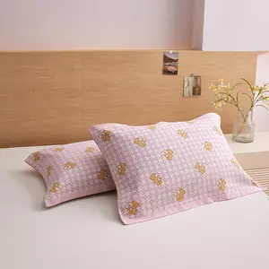Pure Cotton Gauze Pillowcase Set, Cute Bear Design, Soft Absorbent Breathable Sweat-Proof, A-Class Baby Safe, Suitable for Adults Children