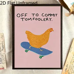 2D Flat 1pc Unframed Off To Commit Tomfoolery Design Chicken Fun Canvas Wall Art, Poster Print, Artwork Wall Painting for Gift, Bedroom, Living Room, Office, Wall Decor, Dormitory Decor, New Year Decor, Home Decoration, Christmas, Valentine's Day