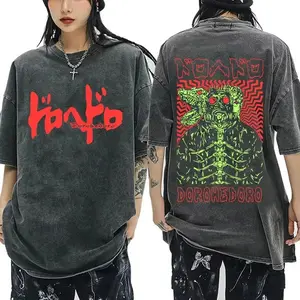 2026 New Arrival Japanese Anime Dorohedoro Kaiman Graphic Tee, Premium Vintage Washed Cotton Unisex Oversized T-Shirt, Retro Harajuku Streetwear Casual Crew Neck Short Sleeve Fashion Top for Men Women Daily Street Casual Wear