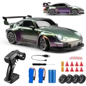 RC Drift Car, 1:24 Scale Remote Control Vehicle with LED Lights, 2.4GHz 20KM/H 4WD High Speed RC Cars, Drifting Tires&Two Batteries. (Gradient-Purple) Interactive Puppy pull power