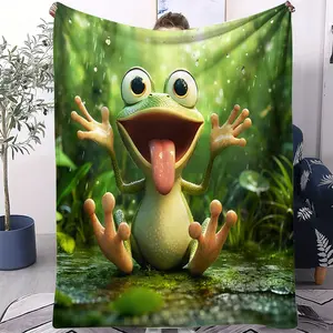 Cartoon-style, quirky frog-themed printed blanket,Flannel blanket,Full of childlike charm and energy,Fresh and cute,Comfortable and soft,Suitable for all seasons,A perfect gift for children and teenagers.