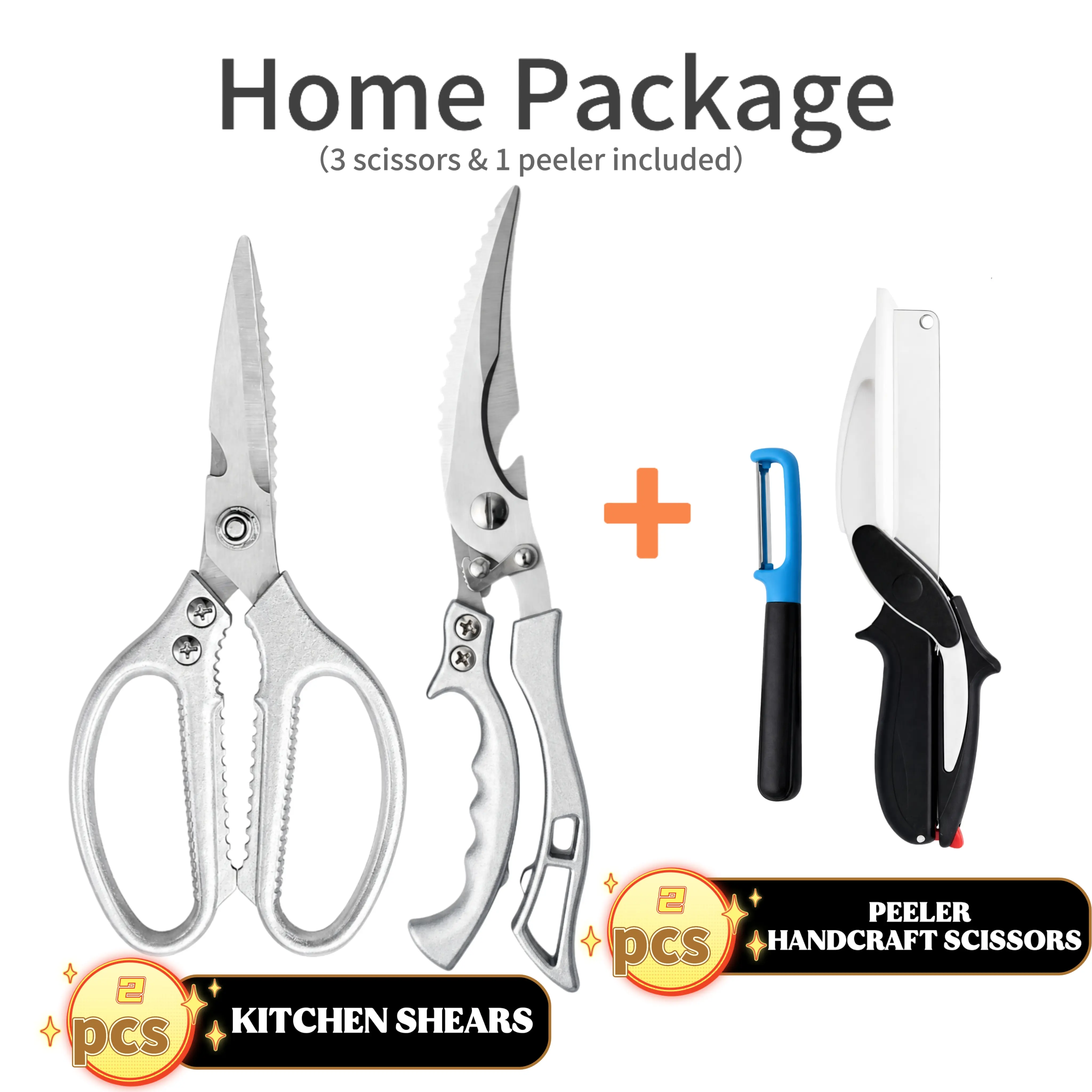 4-in-1 Ultimate Kitchen Shears & Clever Cutter Set | Heavy Duty Meat Scissors + Peeler sohochic