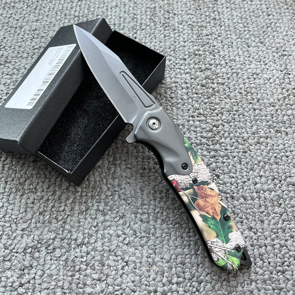 3.94in Folding EDC Pocket Knife, Titanium Color Blade with Maple Leaf 3D Printed Handle, Outdoor Camping Knife for Men, Hunting Survival Tool, Gift for Husband, Dad, Boyfriend