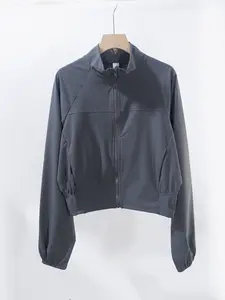 Women's Quick-Dry Stand Collar Yoga Jacket Thin Windproof Outdoor Running Fitness Long Sleeve Sports Jacket, Casual Slim-Fitting