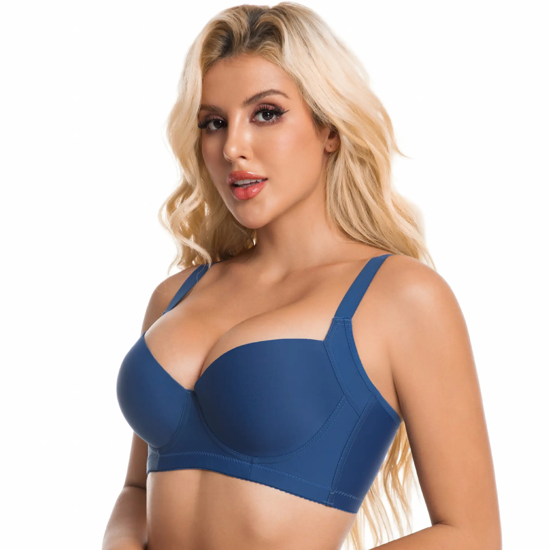 Wide Strap Smooth Full Coverage Underwire Minimizer Bra, 3D Lifting Support Plus Size Daily Shaping Brassiere