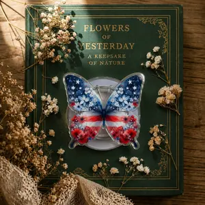 Patriotic Butterfly Phone Grip, Red White and Blue Floral Phone Stand, Cute Americana Flower Butterfly Holder for Ereader Tablet, Aesthetic Summer Gift