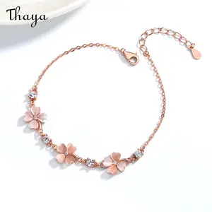 Thaya  925 Silver Crystal Opal Silver Clover Bracelet
