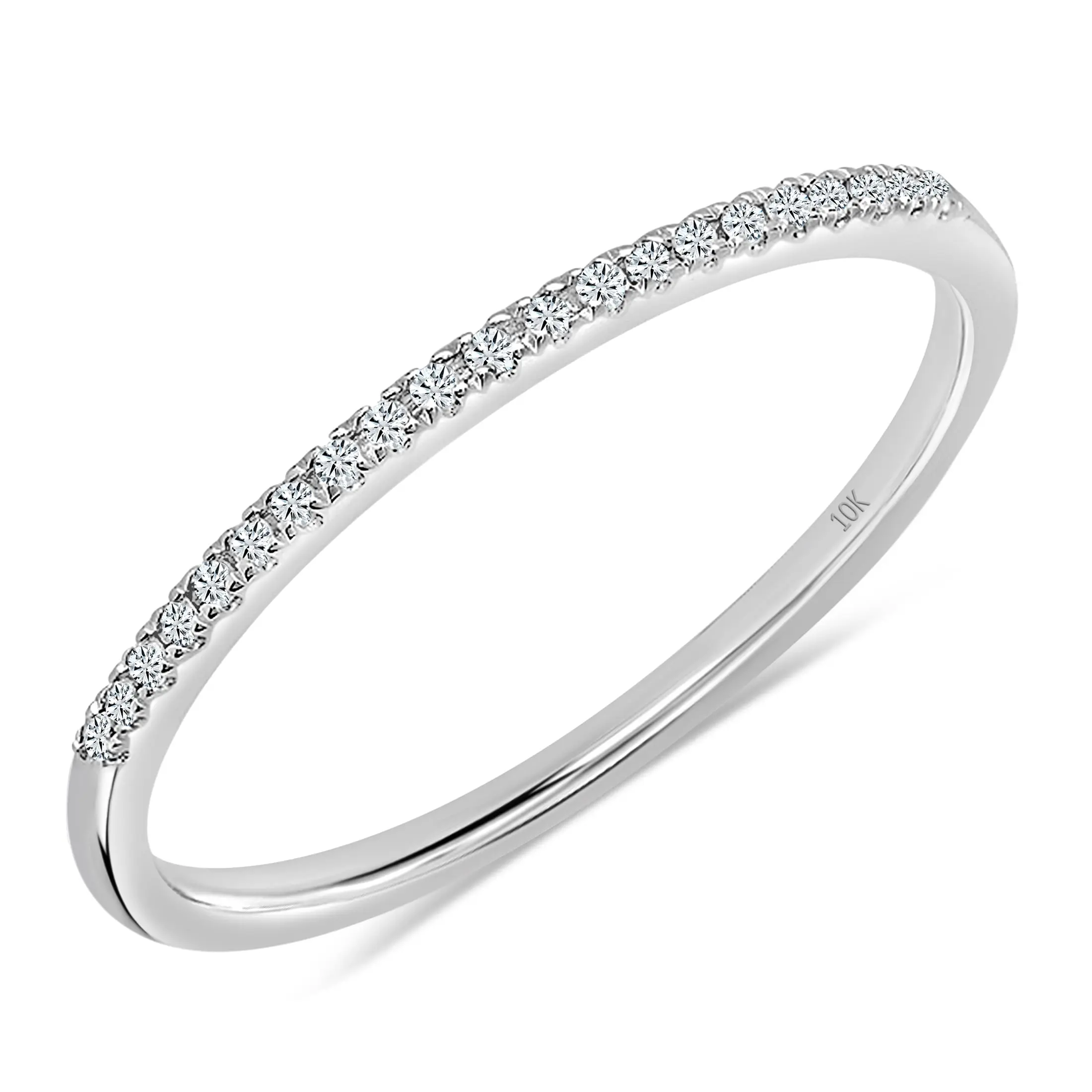 Dazzlingrock Collection 0.08 Cttw Round White Diamond Minimalist Stackable Wedding Band for Women in 10K Solid White Gold, Size 7