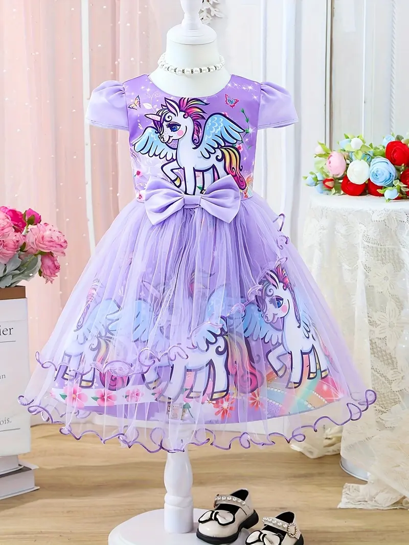 knee length dresses for ladies Toddler Girls Unicorn Print Colorful Mesh Dress  Beisat