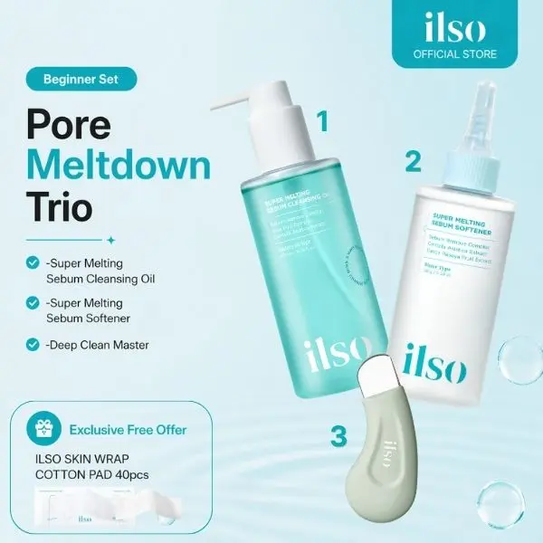 [ilso] Blackhead Pore Melting Trio (3 Products) - Deep Pore Cleansing & Sebum Removal Set, Melts Blackheads Without Squeezing | Clear Smooth Skin Kit | Korean Skincare