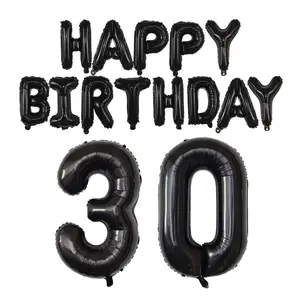 Happy Birthday Balloon Banner 40 Inch 30 Balloon Number 16 Inch Happy Birthday Letters Balloons Black Foil Mylar Balloons For Women And Man 30Th Birthday Decorations Party Supplies
