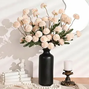 6/8 Branches Artificial PomPom Faux Flowers Bouquet without Vase - Orange, Pink,White Plastic Stems for DIY Dopamine Spring Wedding Decorations Bundle