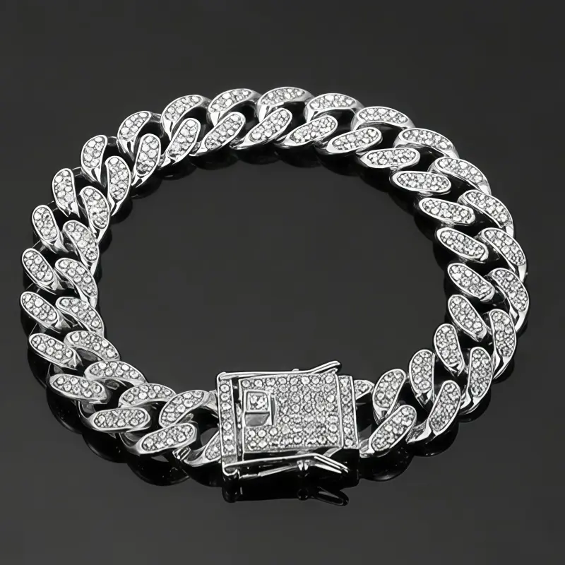 Silver Miami Cuban Link Chain Bracelet, Thickened, Dense and Chunky Hip-Hop Jewelry forHypoallergenic MaterialSweat-Resistant, Chunky  SilverBracelet for Streetwear New Trendy Gold Color Stainless  Jewelry Women &Men  Bracelet for Daily Use jade