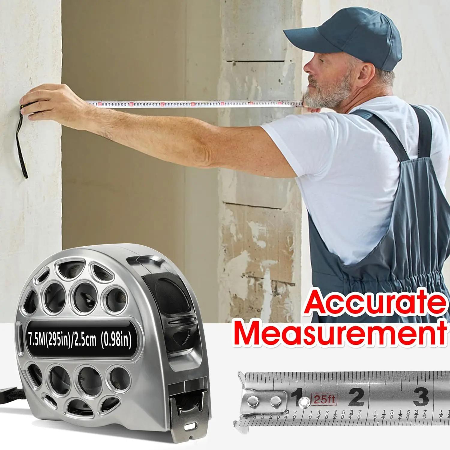 25FT/7.5M Stainless Steel Tape Measure, Double-Sided Scale, Heavy Duty Retractable Measuring Tape with Auto Lock, Waterproof Durable Tool for Construction, DIY & Home Use 25FT/7.5M Stainless Steel Tape Measure, Double-Sided Scale, Heavy Duty Retractable Measuring Tape with Auto Lock, Waterproof Durable Tool for Construction, DIY & Home Use