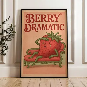 Funny Strawberry Poster: Retro Kitchen Wall Art for Drama Lovers