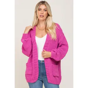 Fuchsia Oversized Bubble Sleeve Cardigan