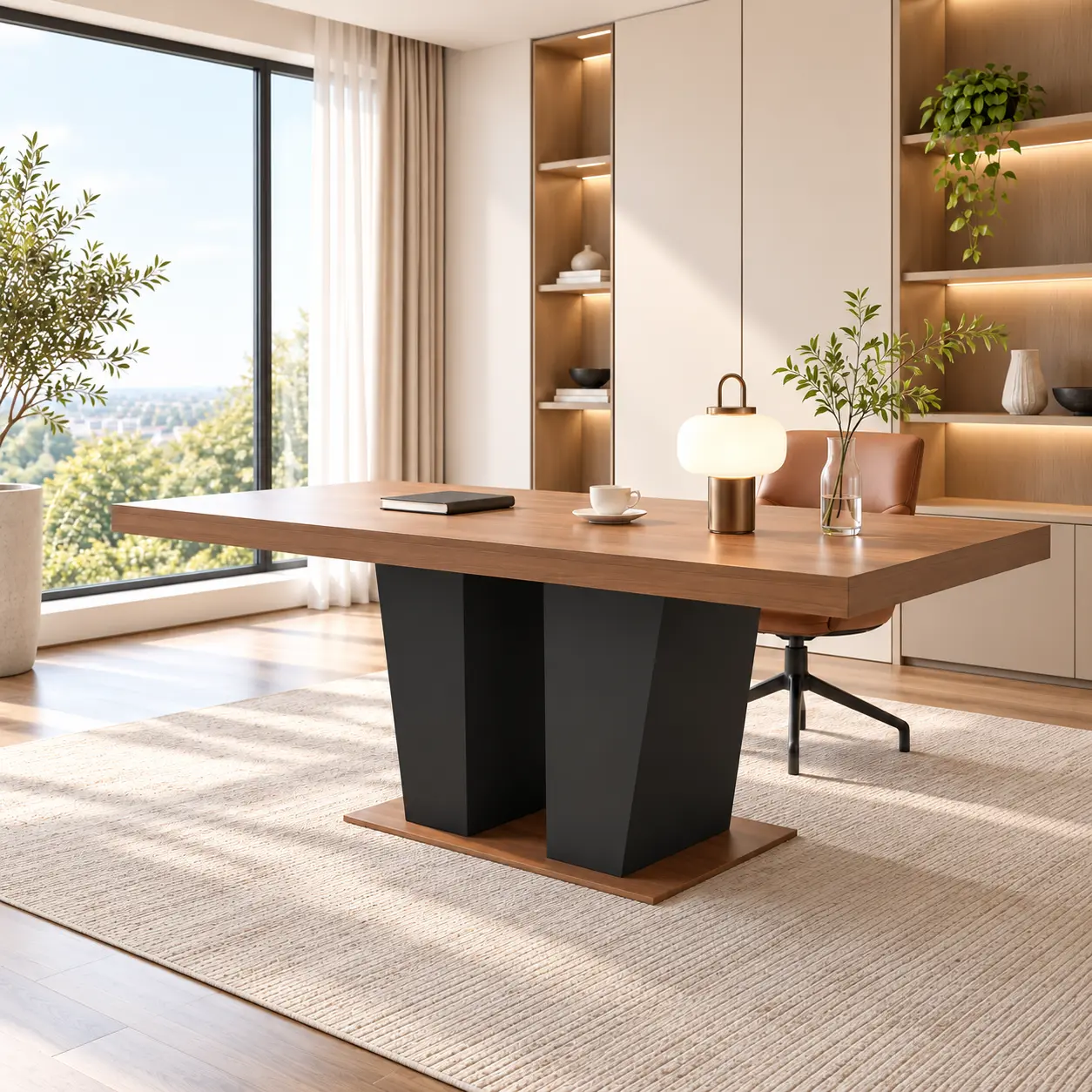 Extendable Dining Table for 6-10 People, 63 to 78.7 Inch Expandable Dining Room Table, Modern Rectangular Wood Look Kitchen Table with Sturdy Black Double Pedestal Base for Family Dinners, Holiday Gatherings and Parties