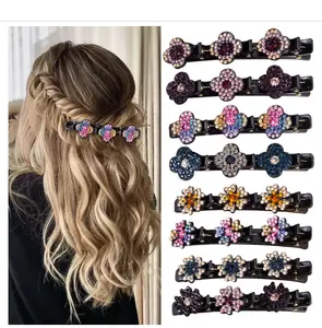 Sparkling Crystal Stone Braided Hair Clover Clips for Thick Thin Hair, Girls/Women Hair Accessories for Styling Sectioning, Large, 8 Pcs