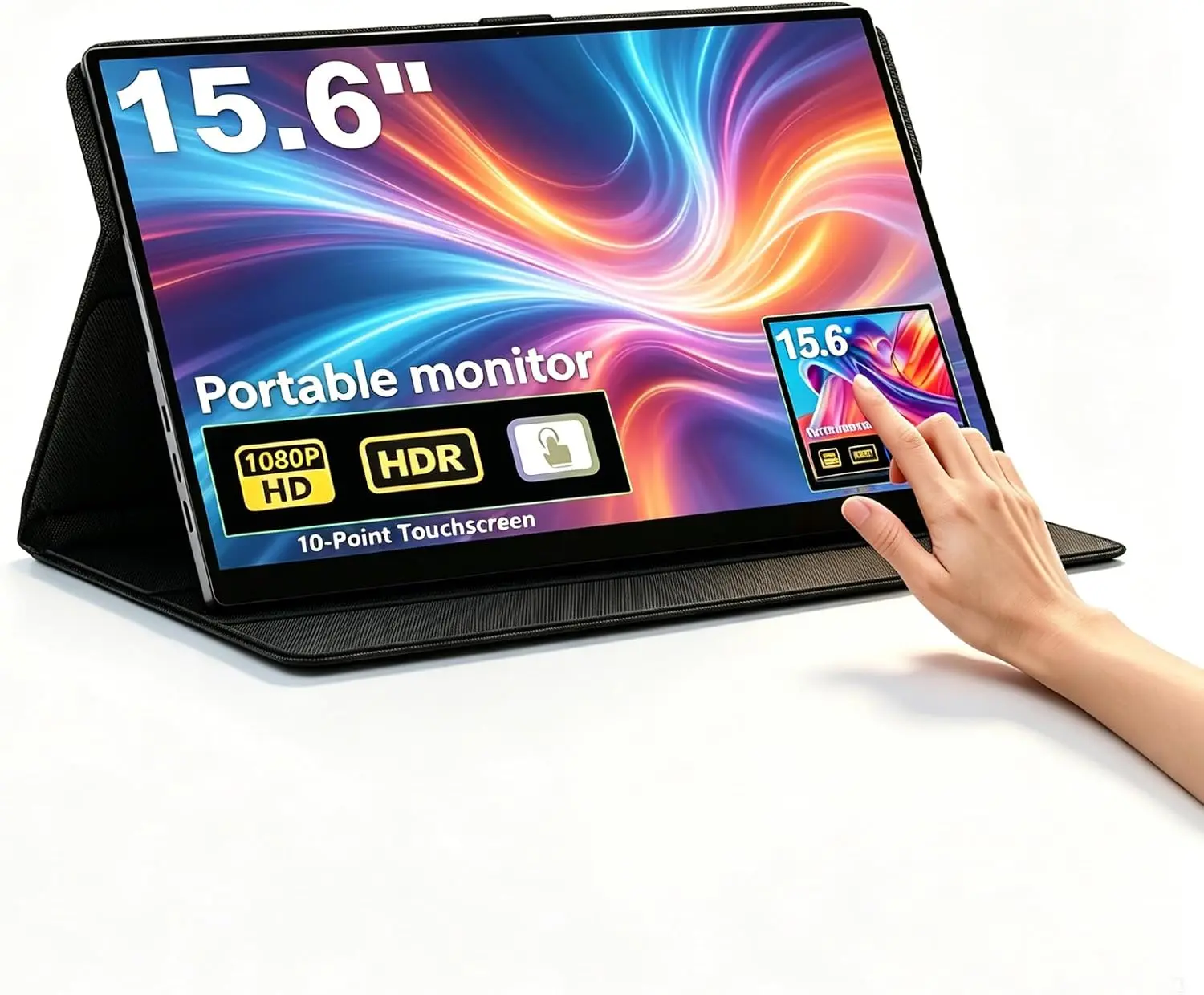 15.6" FHD Portable Touchscreen Monitor - Compatible with Laptops, for Computers & Office Equipment Use