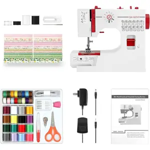 Mini Sewing Machine for Beginners with Sewing Kit & 28-Piece Set(Pink/Green), 12-in Stitches, 2-Speed with Foot Pedal, Sewing Machine for Home DIY(RED)