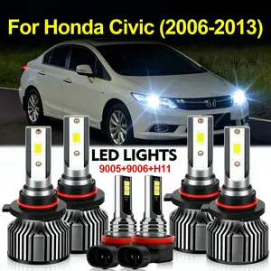 Complete 6-Piece LED Headlight Set for Honda Civic 2006-2013 9005 9006 H11 High Low Beam 300% Brighter Direct Fit Easy Install 10000 Lumens 6500K White Light Ultimate Lighting Upgrade