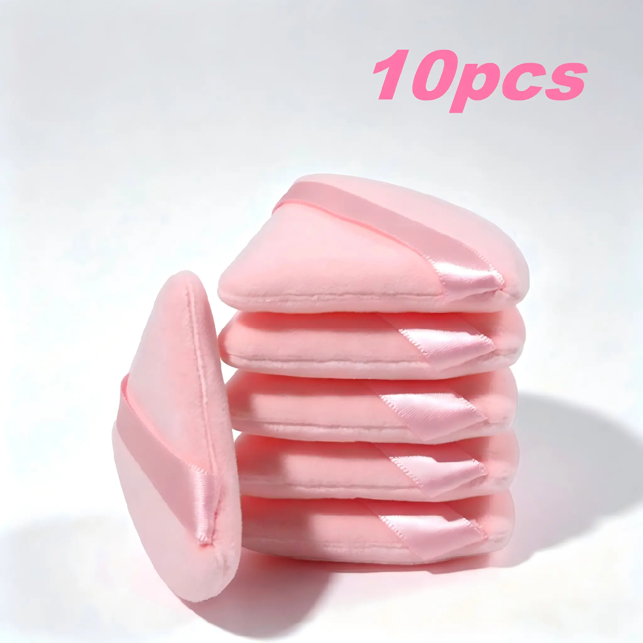 10 PCS Pink Triangle Velvet Powder Puffs, Soft Washable Makeup Puff for Loose Powder Setting Powder, Reusable Cosmetic Sponge for Face Contouring