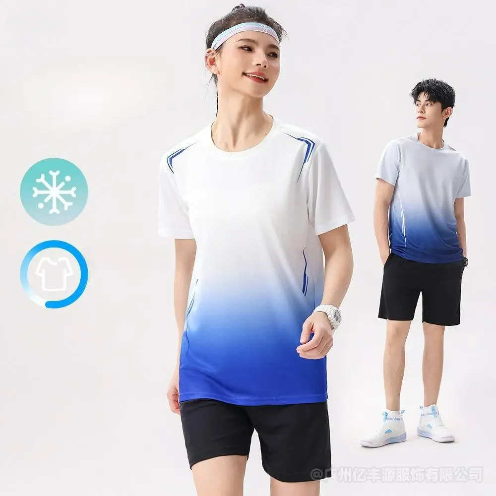 Two Piece Sweat Suit Unisex Casual Breathable Short Sleeve Shorts Outdoor Men Running Shirts Women Badminton Jersey