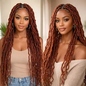40Inch Long Dreadlocks Braided Wigs, Synthetic Full Lace Front For Women, Nu Locs Braids Ginger Knotless Box Braiding Hair Wig Locs Twisted Wigs