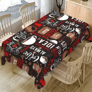 Vintage Hand-Painted Coffee Patterned Tablecloth, Rectangular Tablecloth for Home Kitchen, Coffee Shop, Outdoor Camping, Picnic, Party Decoration