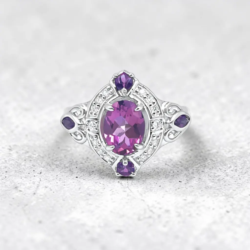 Oval Pink Topaz and Rhodolite Garnet Ring in 925 Sterling Silver, Gemstones, Daily Wear
