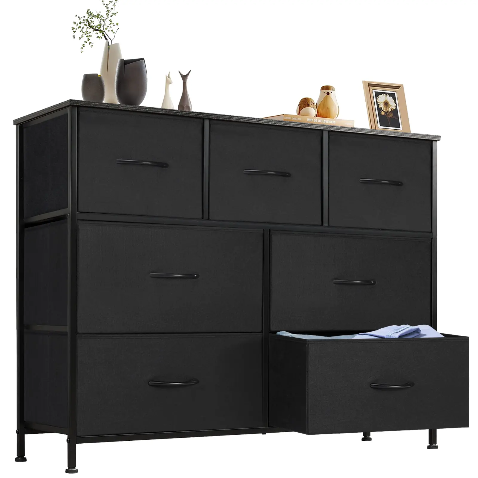 Black 7-Drawer Fabric Storage Cabinet for Adults, Multi-Purpose TV Sideboard Organizer Furniture for Living Room, Office, Kitchen and Hallway