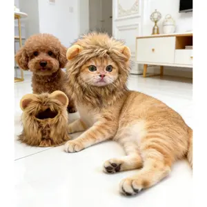 Cute Funny Pets Clothes Cap Cute Cat Wig Lion Mane Costume Cosplay Kitten Dog Hat With Ears Fancy Party Supplies Soft Plush Warm Pet Headgear Dress Up Accessories For Small Dogs Cats Kitty Puppy Chihuahua Teddy Halloween Christmas Birthday,Pet Headwear