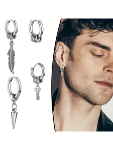 4 pcs stainless steel feather arrow earrings| Gothic ring design| unisex punk earrings| Everyday parties can be given to friends