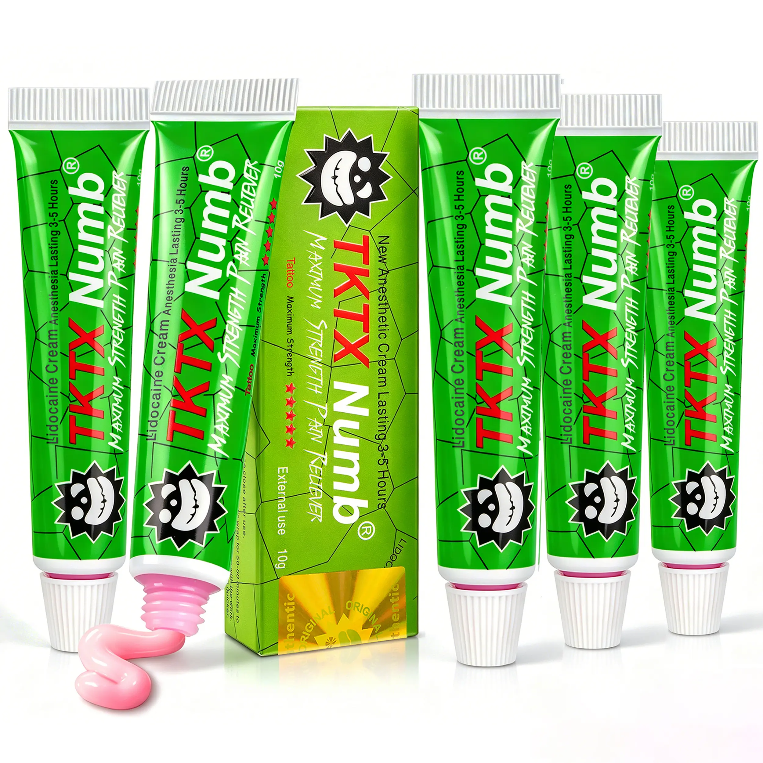5 Pack - TKTX Tattoo Numbing Cream 99.9% Limited EditionVery Strong Tattoo External Cream, Relief Cream for Tattoos, Waxing, Microneedling (10g-Green).