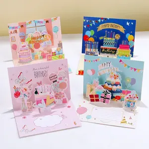 4Pcs 3D Pop-Up Birthday Card Set | Cute Cake & Balloon Greeting Cards with Envelopes