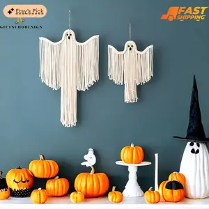 Halloween Decor, Halloween Decorations, Gift Halloween, Ghost Wall Hanging, Macrame Gifts, Macrame Ghost, Dark Academia, Spooky Home Decor, Living Room Wall Art, Halloween Ghost