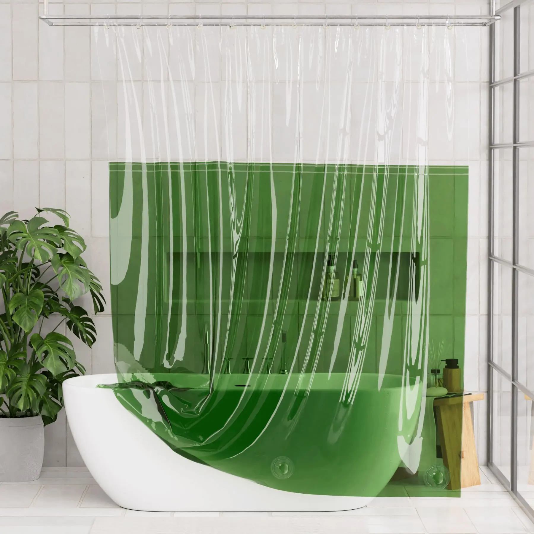AmazerBath 100% EVA Shower Curtain Liner, 72 x 72 Inches Heavy Duty Plastic Shower Curtain and Liner 2-in-1 with 3 Clear Stones and 12 Brass Grommets, Color Block Soft Shower Liner For Bathtub Shower
