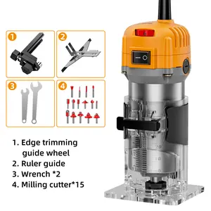 Compact 800W Wood Router, Professional/ DIY Woodworking Tool For Slotting, Trimming, Edging, Carving - Dust Collection System, Transparent Base, Includes Guide Rail & Wrench, 110V US Plug, Ideal For Beginners & Pros, Woodworking Equipment