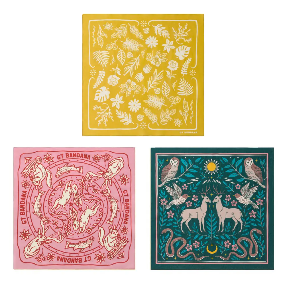 GT 22"x22" 100% Cotton Head Scarves (3-Pack) - Outdoor Bandanas, Casual Soft Head Wraps for Men & Women