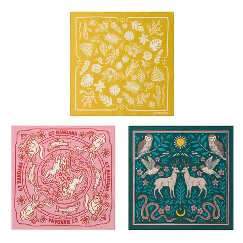 GT Unisex Rectangular Headscarves (3-Pack, 22"x22" Standard Size) - 100% Durable Cotton, Machine Washable, Vintage Bandana Style, Fine Hemming, Soft & Comfy Feel, Skin-Soothing Long-Wear, Printed, All-Season Outdoor/Casual Hair Scarves & Wristbands