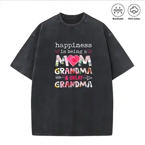 Washed T-shirt Women's Mom Grandma Great Grandma T-Shirt, Floral Print Happiness Quote Graphic Tee, Heart Arrow Grandma Casual Shirt, Vintage Great Grandma Washed Black Tee, Colorful Letter Grandma Gift Shirt, Unisex Mother's Day Grandma Tee
